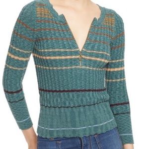 FREE PEOPLE Green Multi-Colored Striped Sweater
